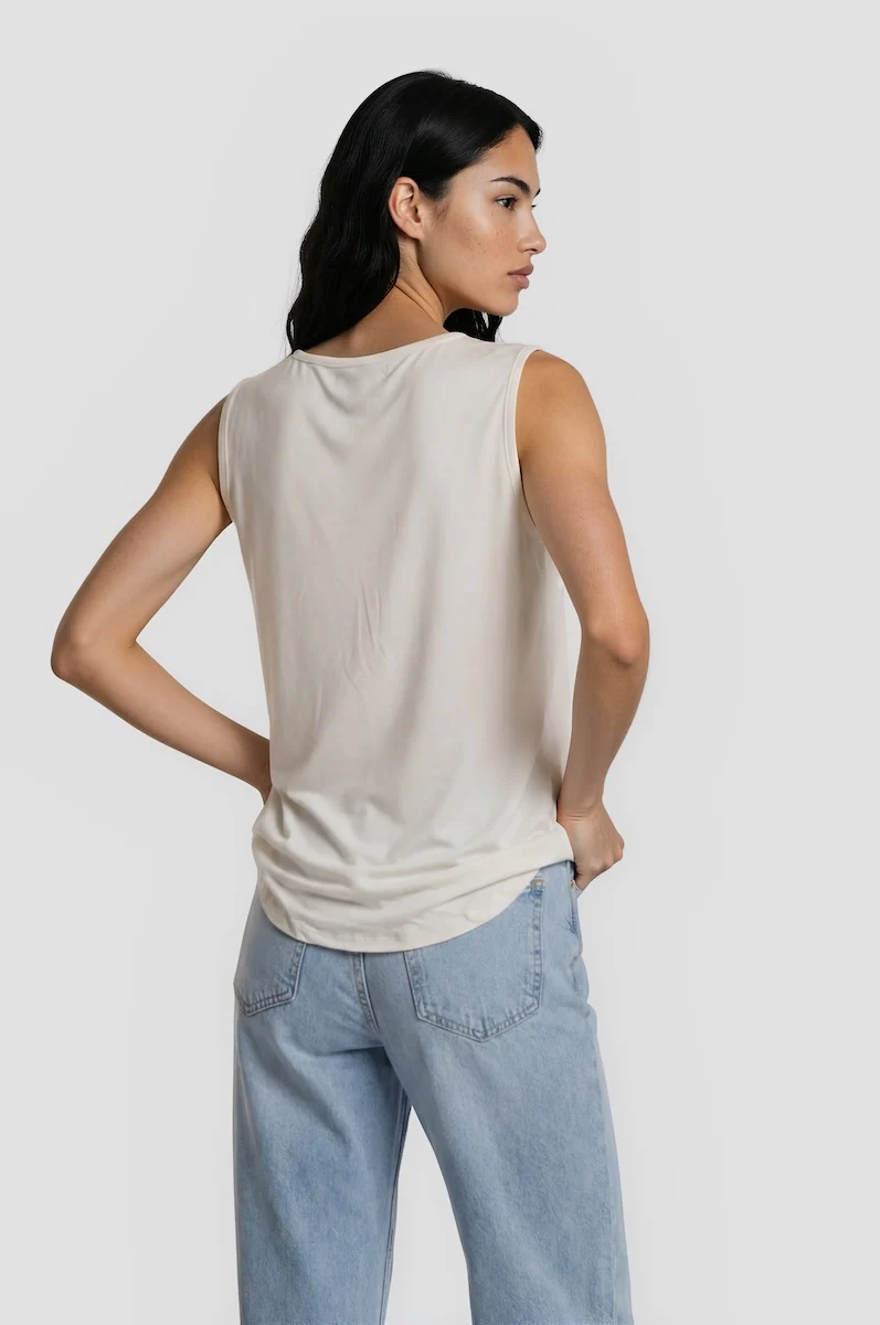 Half Zip Deep V Tank Top - White - Image 2