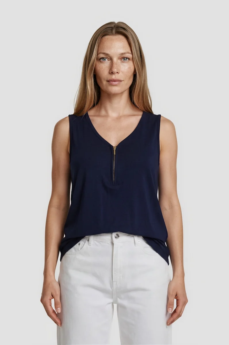 Half Zip Tank Top - Navy