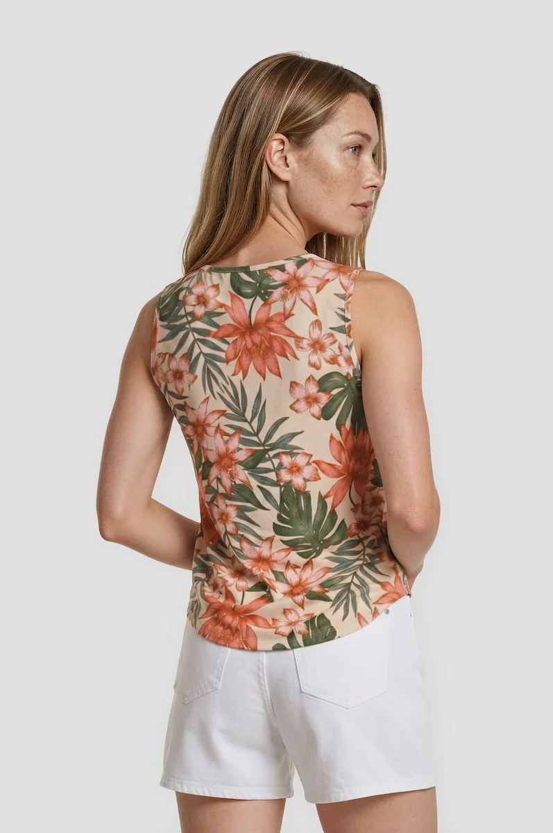 Tropical Print Tank Top - Peach - Image 2