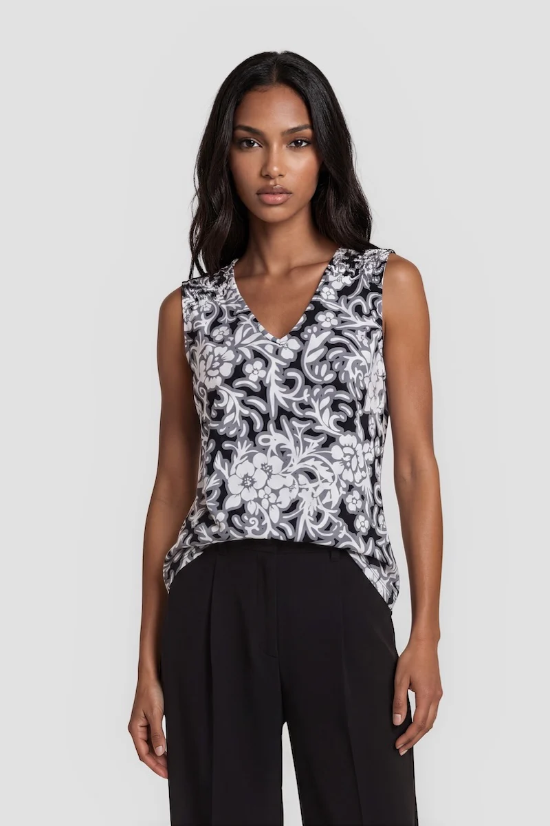 V-Neck Sleeveless Top - Grey