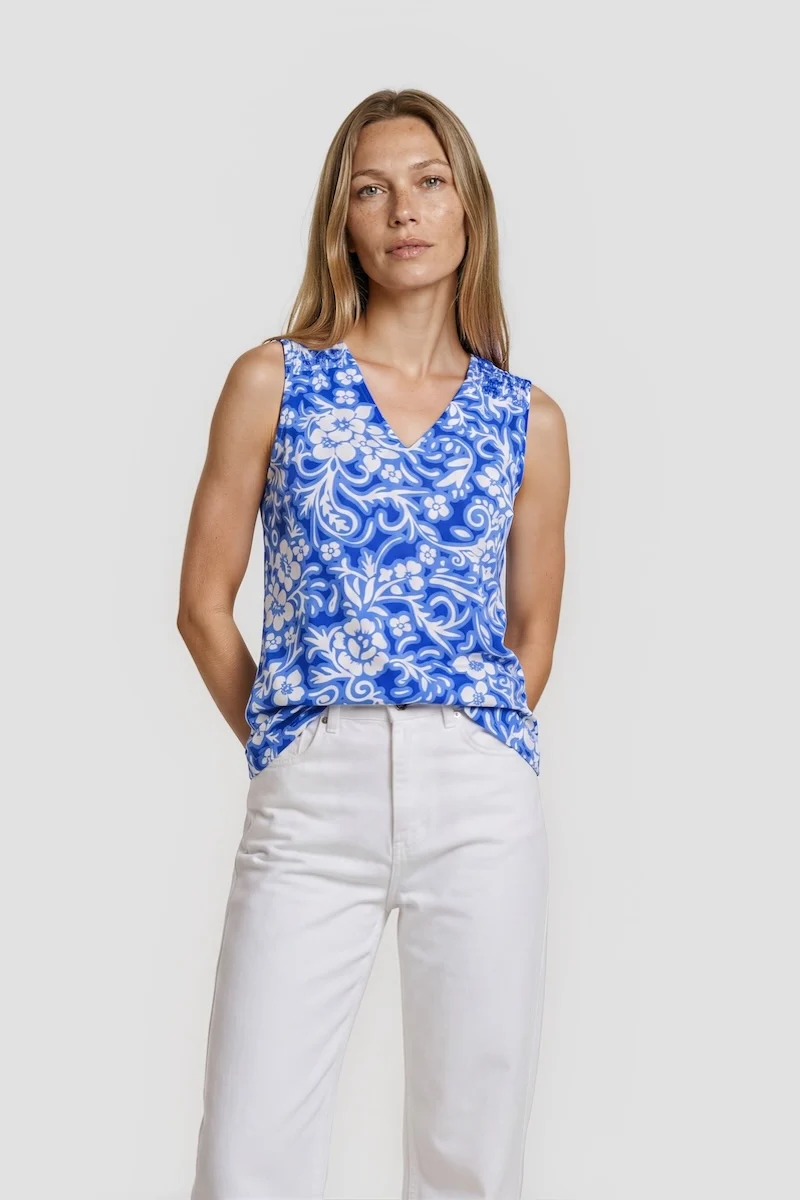 V-Neck Sleeveless Top - Blue