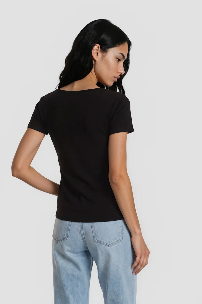 Short Sleeve Square Neck Tee - Black - Image 2