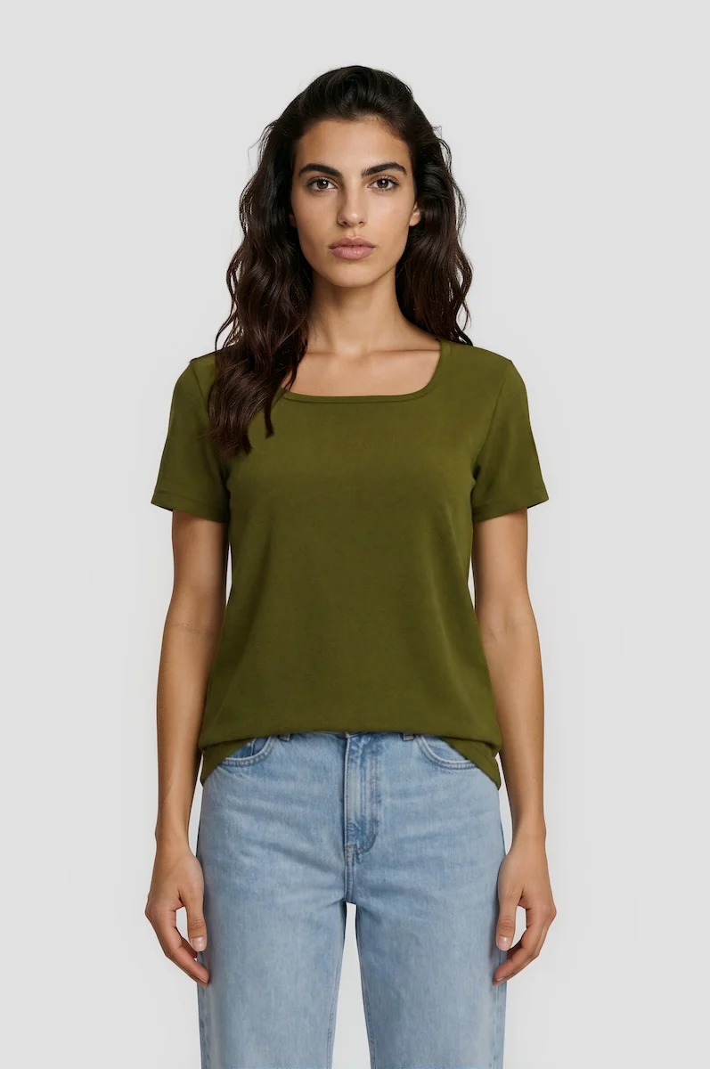Short Sleeve Square Neck Tee - Green