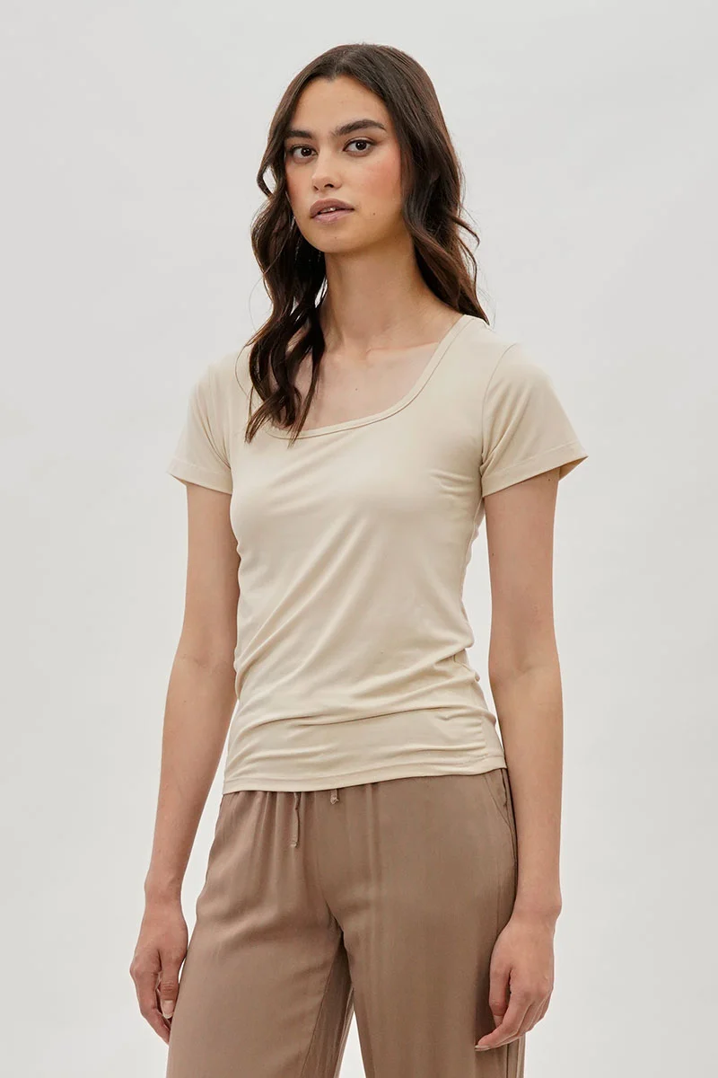 Square Neck Tee - Beige - Image 2