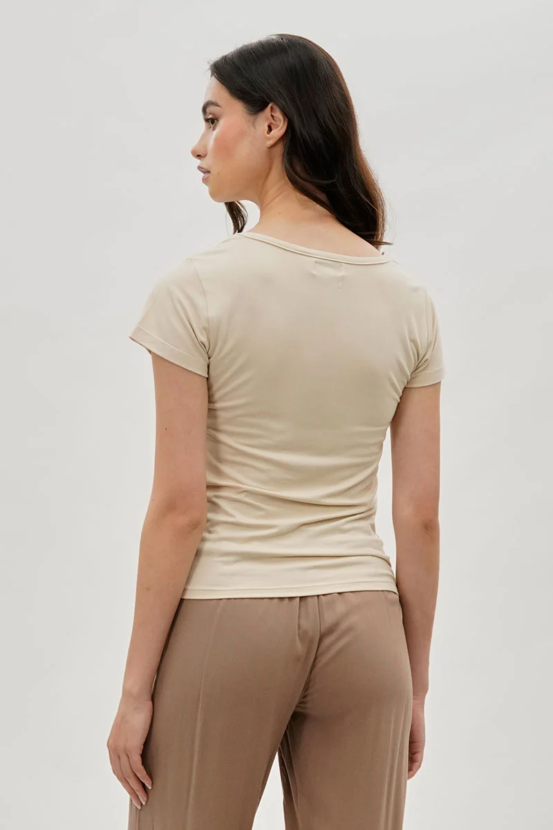 Square Neck Tee - Beige - Image 3