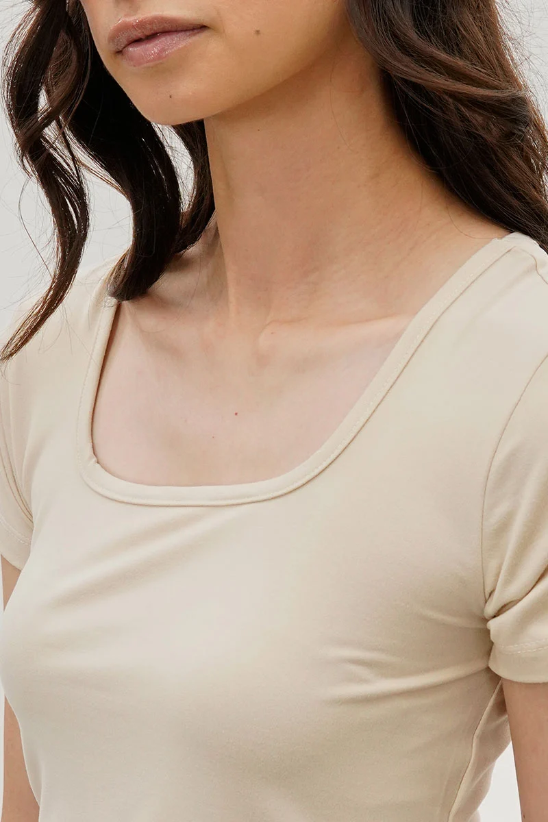 Square Neck Tee - Beige - Image 4
