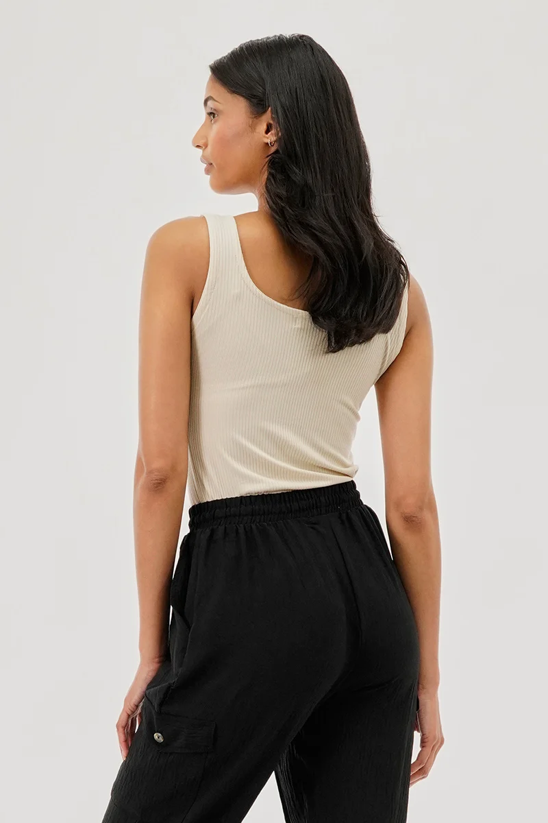 Ribbed Quarter Zip Tank Top - Cream - Image 3