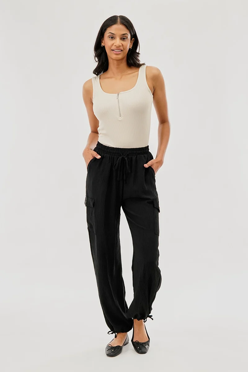 Ribbed Quarter Zip Tank Top - Cream - Image 5