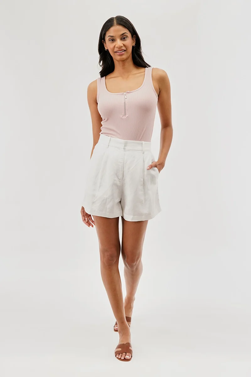 Ribbed Quarter Zip Tank Top - Pink - Image 5