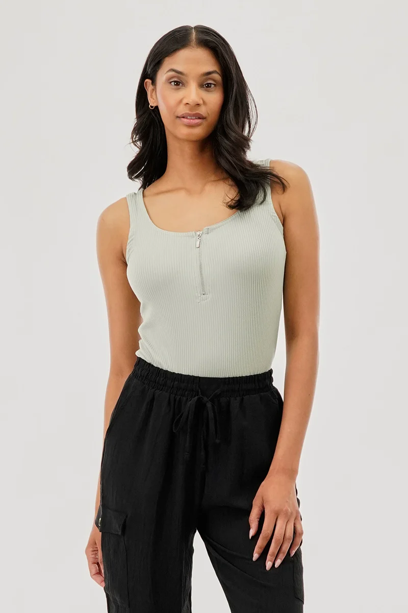 Ribbed Quarter Zip Tank Top - Mint