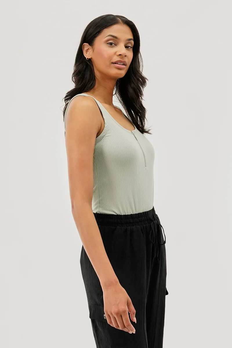 Ribbed Quarter Zip Tank Top - Mint - Image 2
