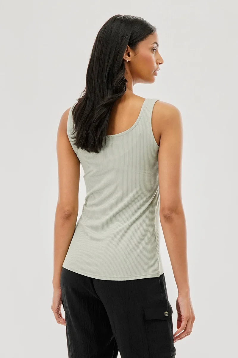 Ribbed Quarter Zip Tank Top - Mint - Image 3