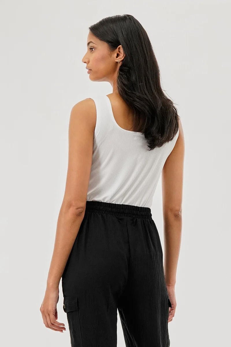 Ribbed Quarter Zip Tank Top - White - Image 3