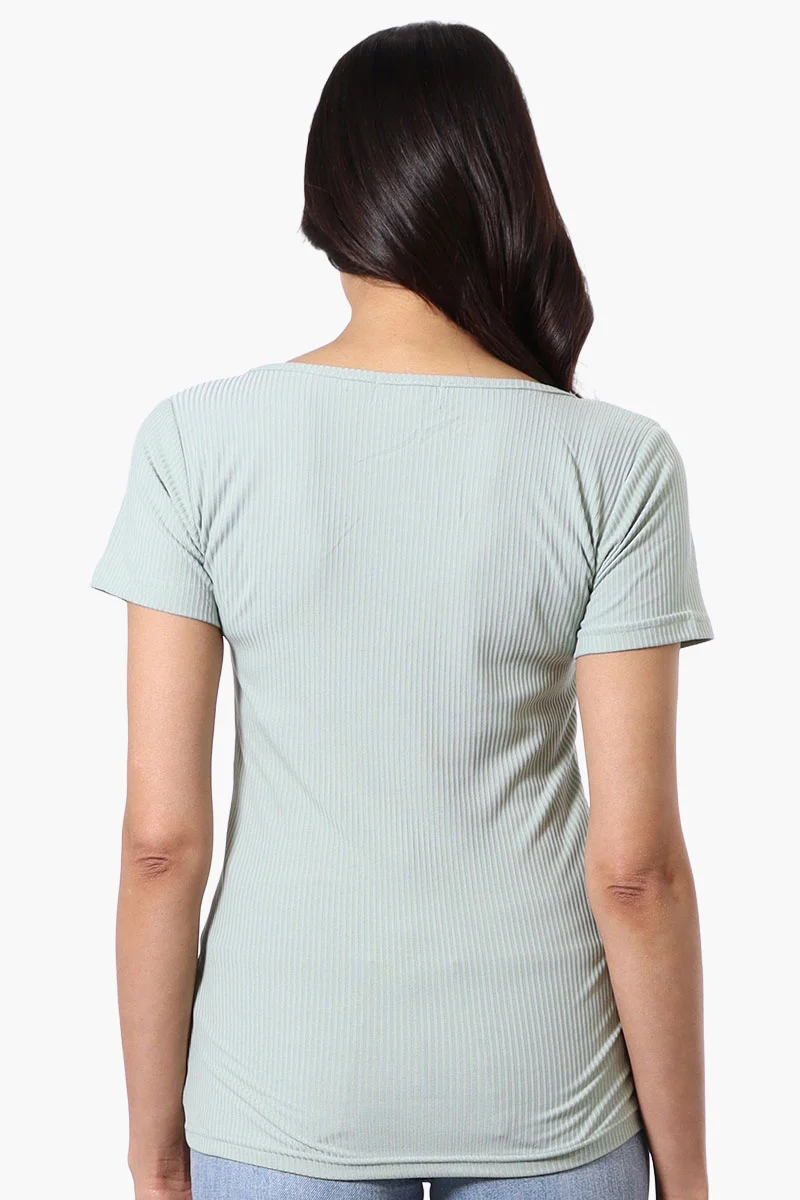Ribbed Square Neck Henley Tee - Mint - Image 3