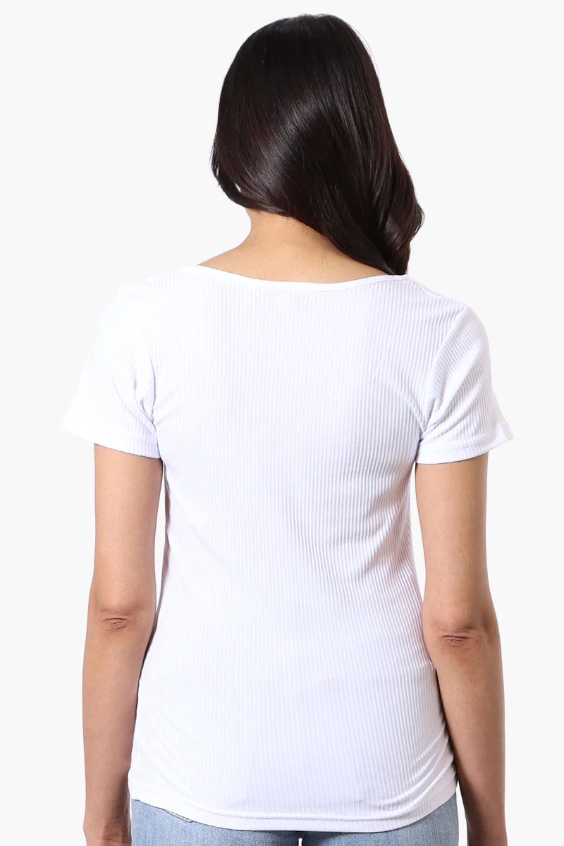 Ribbed Square Neck Henley Tee - White - Image 3