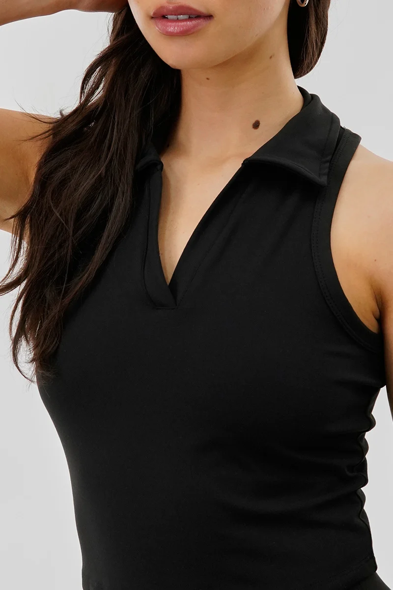 Cropped V-Neck Tennis Tank Top - Black - Image 4