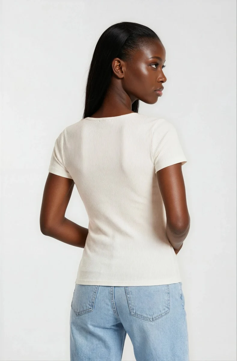 Square Neck Henley Top - White - Image 2