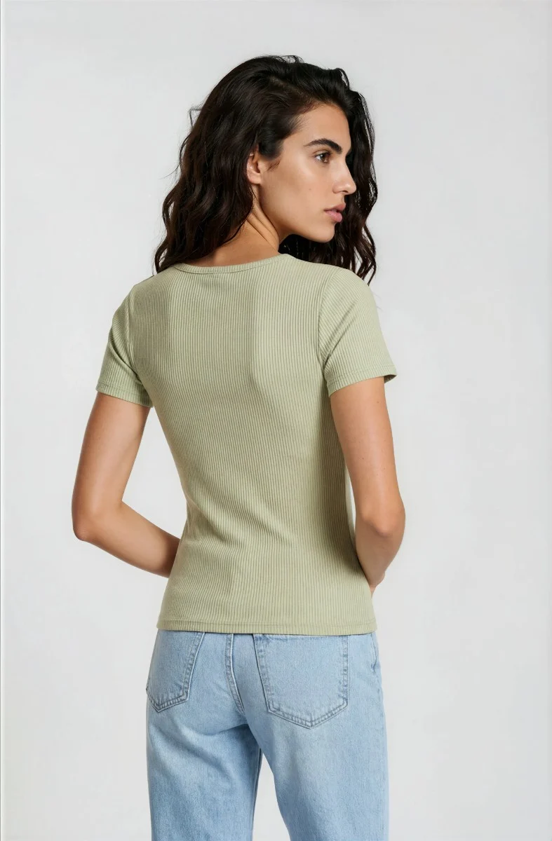 Square Neck Henley Top - Olive - Image 2