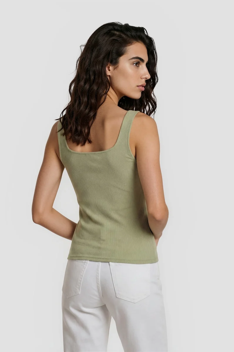 Half Zip Square Neck Tank Top - Green - Image 2