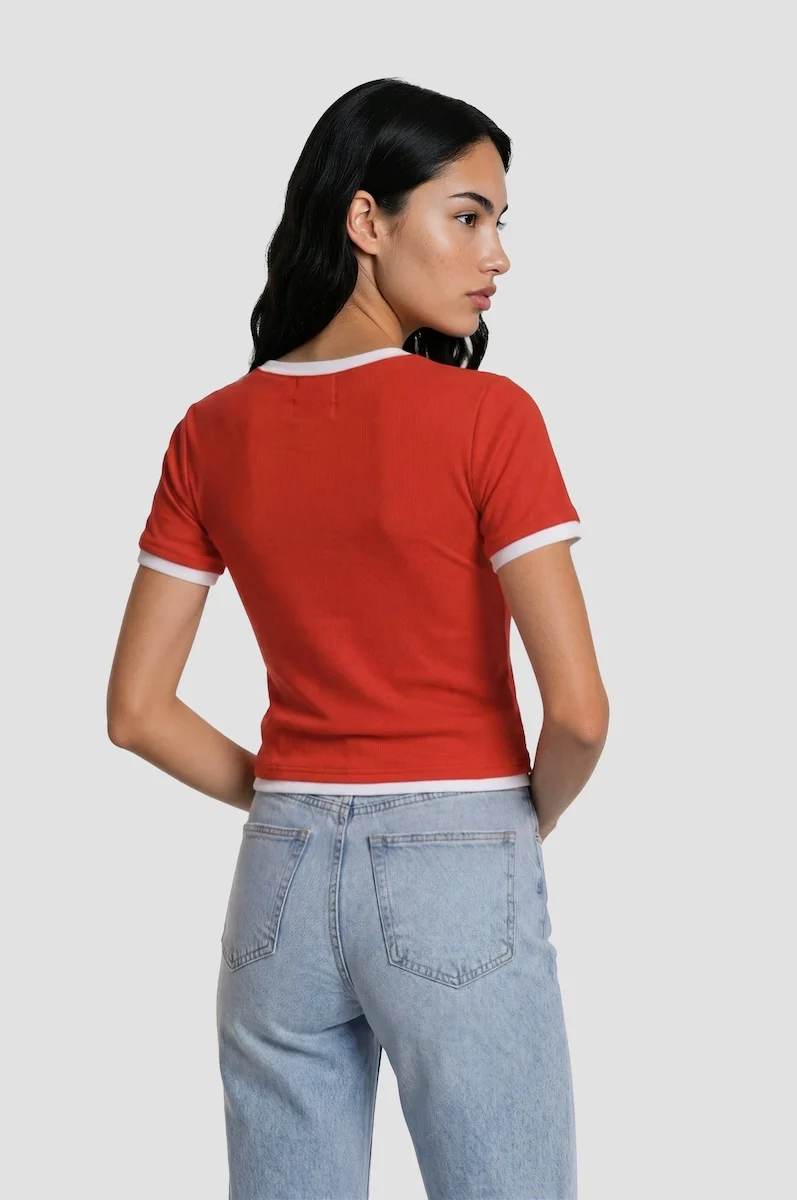 Short Sleeve Ribbed Tee - Red - Image 2