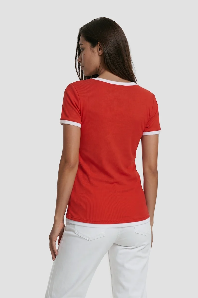 Square Neck Short Sleeve Top - Red - Image 2