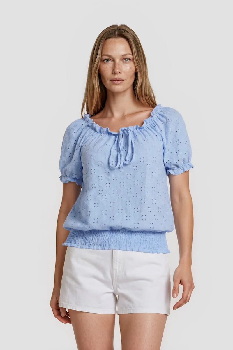 Bell Sleeve Ruffle Shirt - Blue