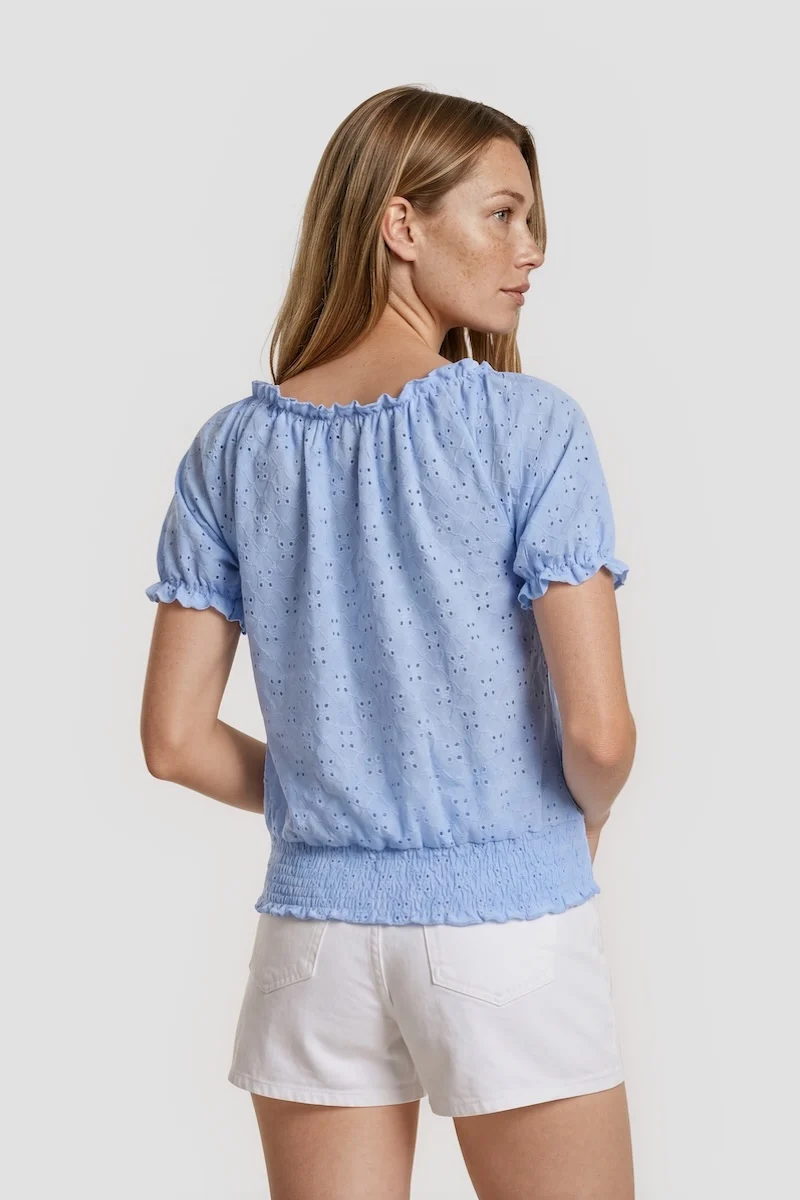 Bell Sleeve Ruffle Shirt - Blue - Image 2