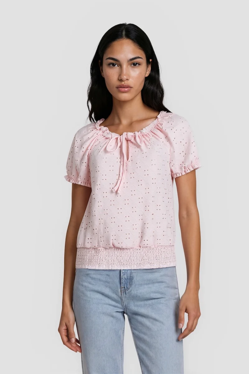 Bell Sleeve Ruffle Shirt - Pink