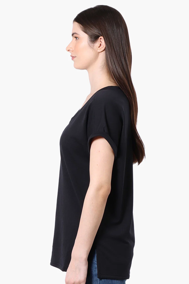 Sport Cuffed Sleeve V-Neck Tee - Black - Image 2