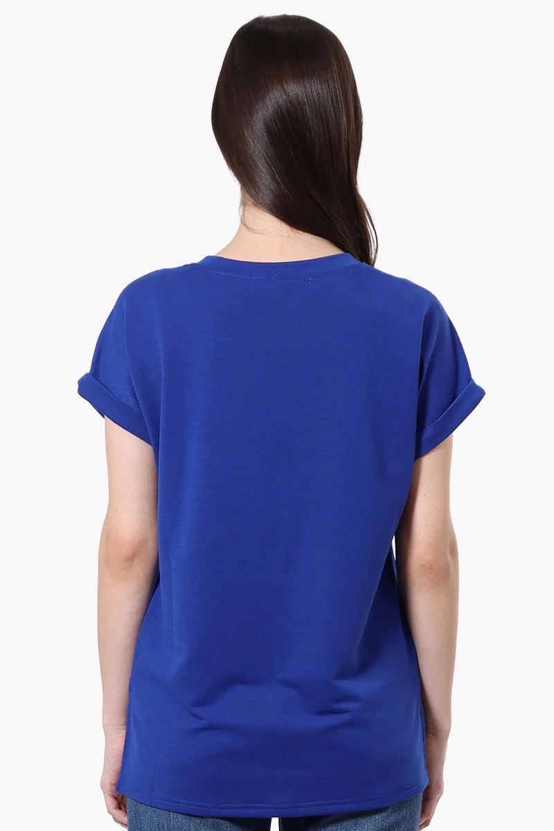Sport Cuffed Sleeve V-Neck Tee - Blue - Image 3