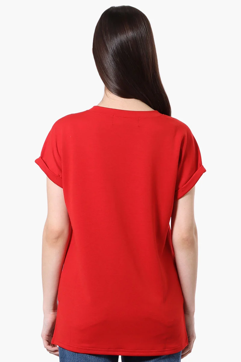 Sport Cuffed Sleeve V-Neck Tee - Red - Image 3