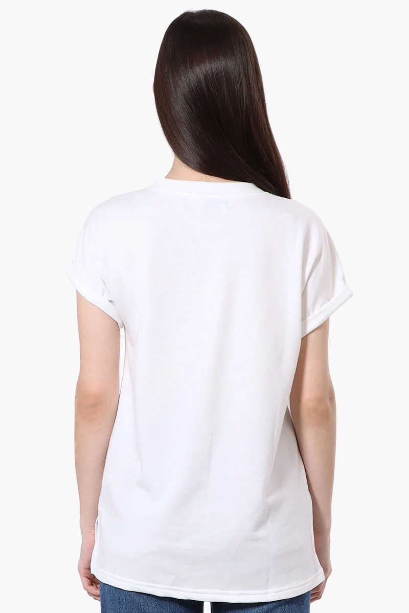 Sport Cuffed Sleeve V-Neck Tee - White - Image 3