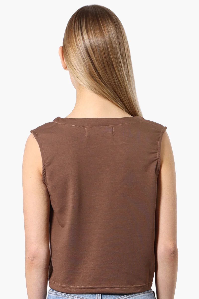 Sport Button Down V-Waistcoat Vest - Brown - Image 3