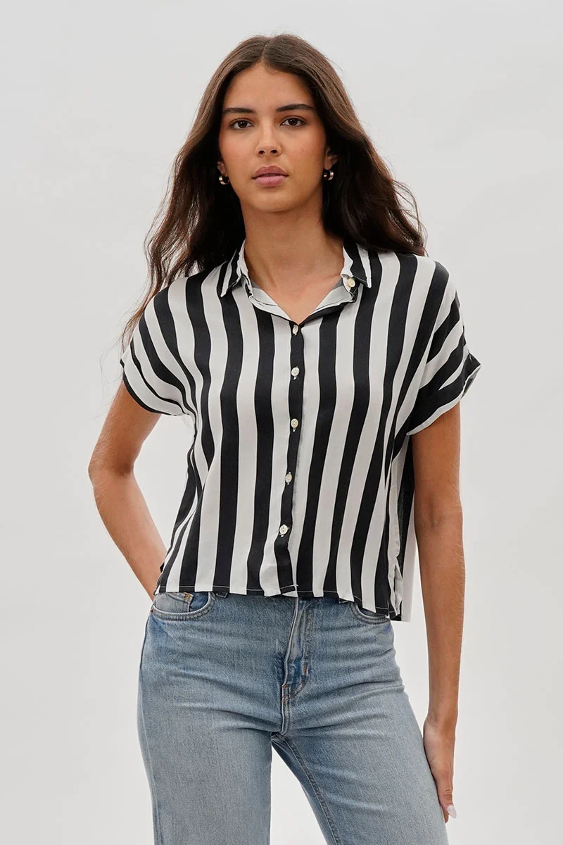 Vintage Striped Button Down Shirt - Black