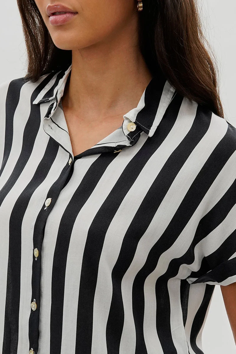 Vintage Striped Button Down Shirt - Black - Image 4