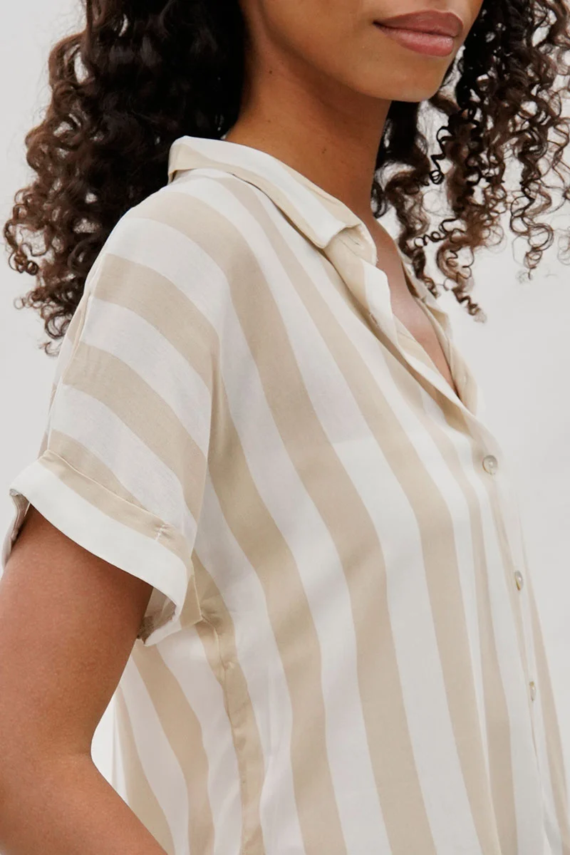 Vintage Striped Button Down Shirt - Beige - Image 4