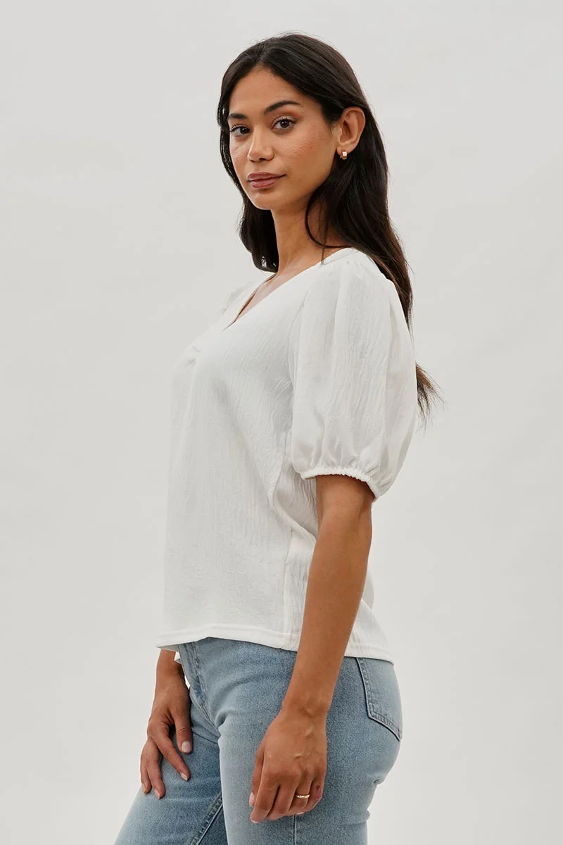 Vintage Puff Sleeve V-Neck Blouse - White - Image 2