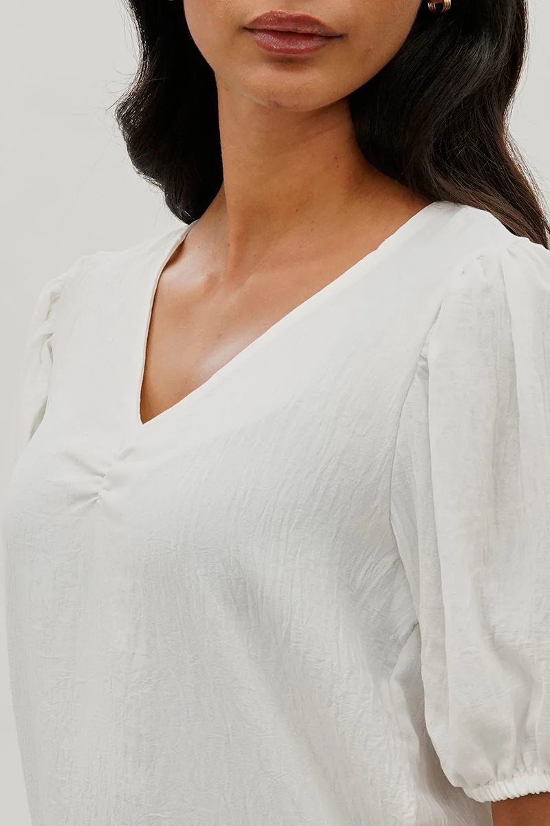 Vintage Puff Sleeve V-Neck Blouse - White - Image 4