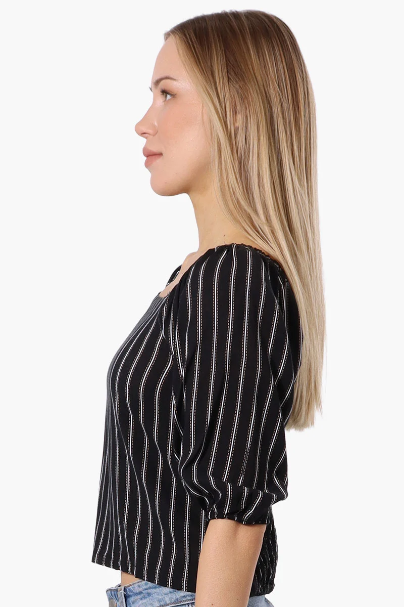 Striped Square Neck Cropped Blouse - Black - Image 2