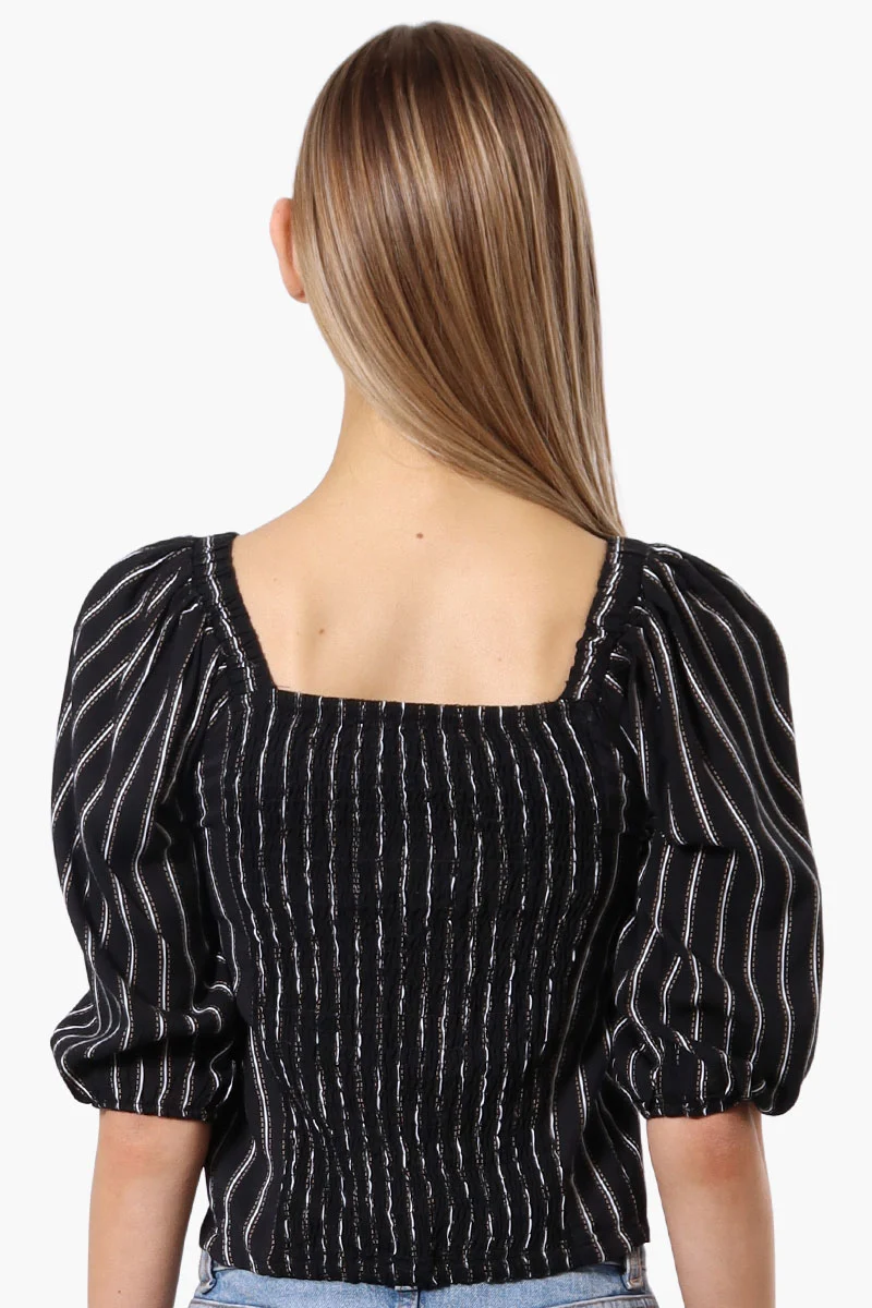 Striped Square Neck Cropped Blouse - Black - Image 3