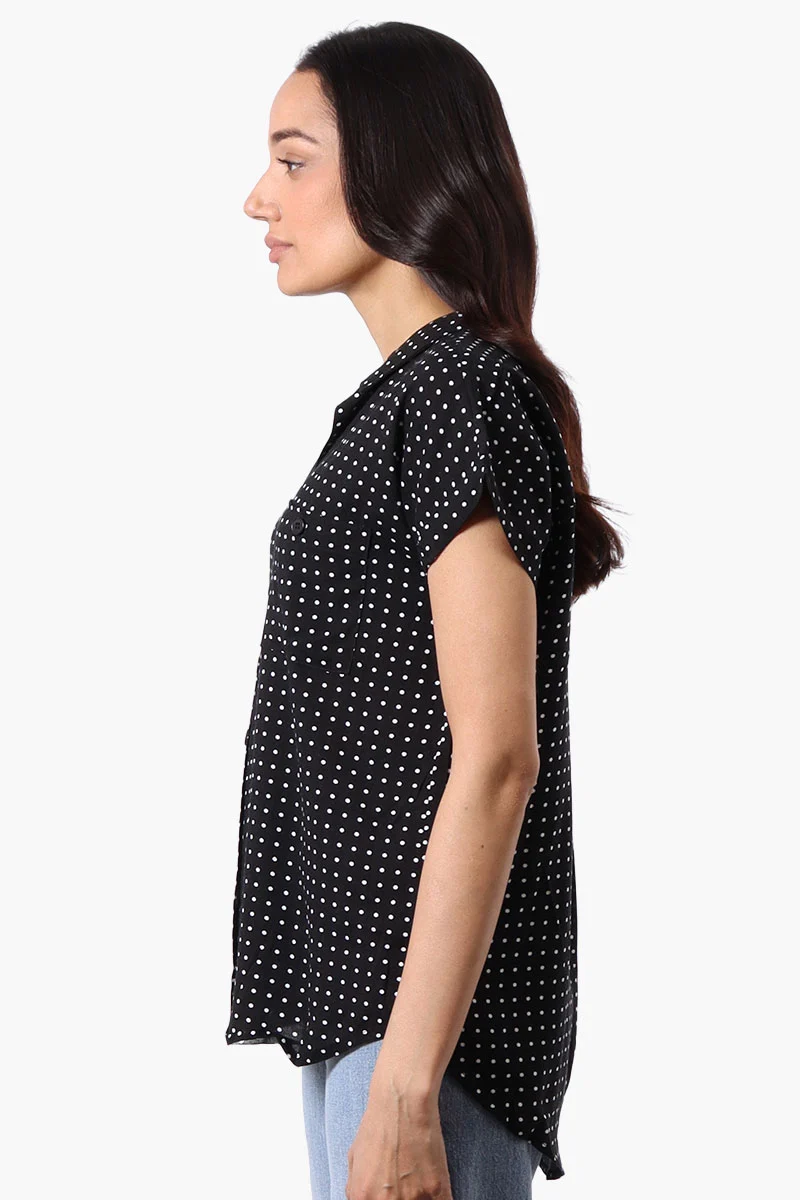 Dotted Pattern Camp Collar Button Up Shirt - Black - Image 2