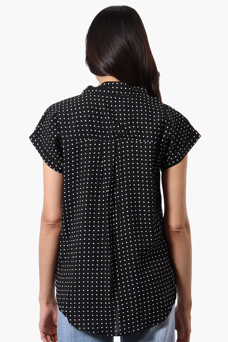 Dotted Pattern Camp Collar Button Up Shirt - Black - Image 3