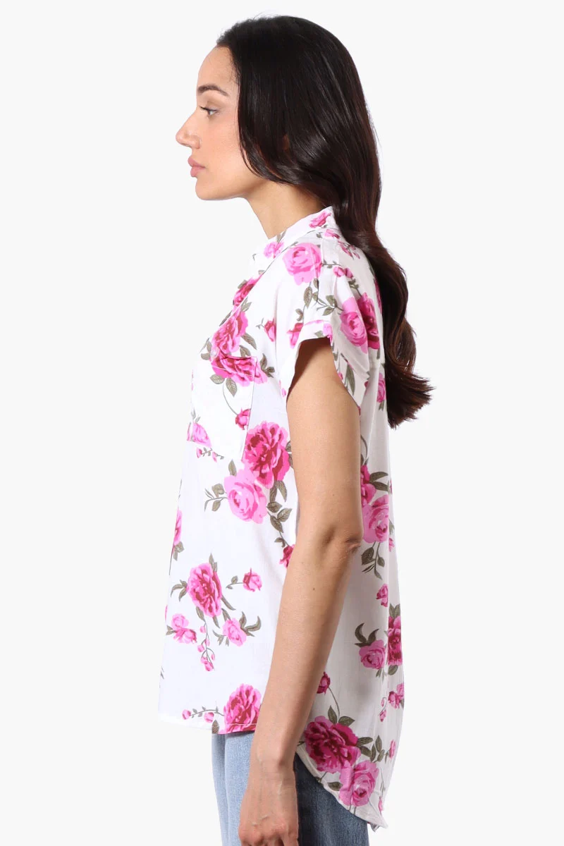 Floral Camp Collar Button Up Shirt - White - Image 2