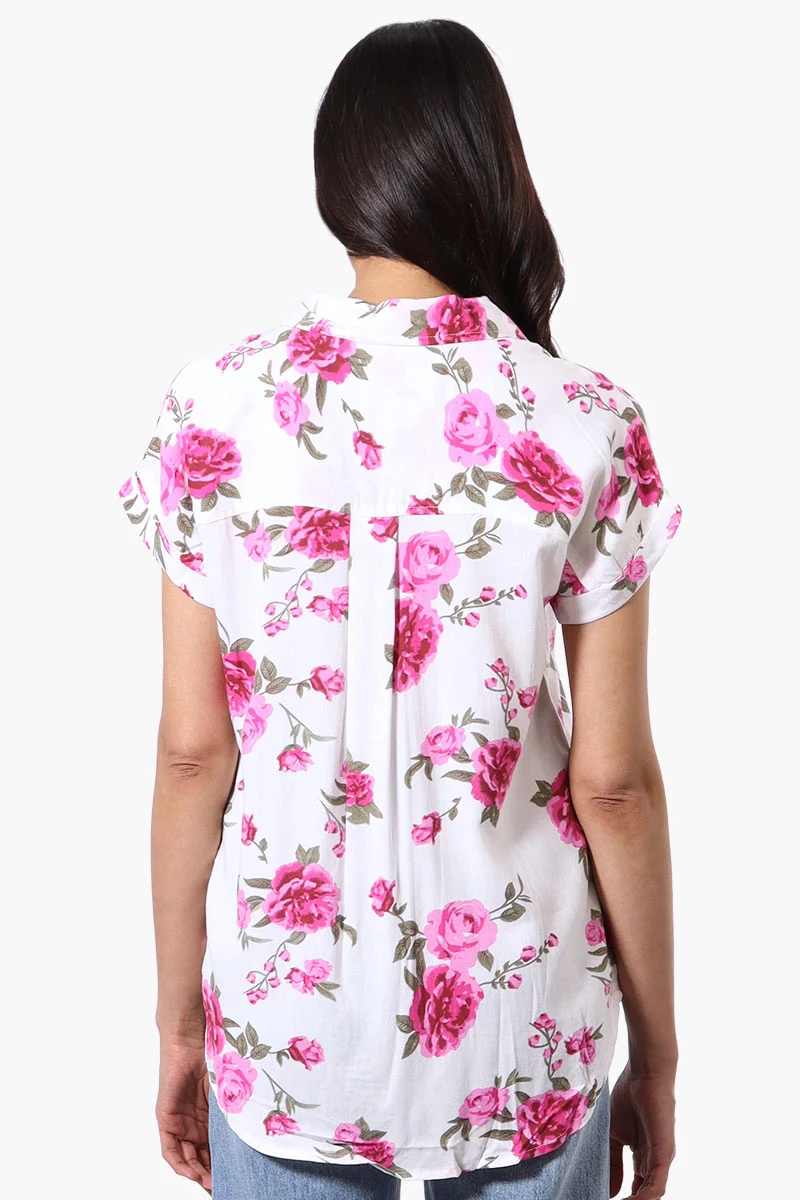 Floral Camp Collar Button Up Shirt - White - Image 3