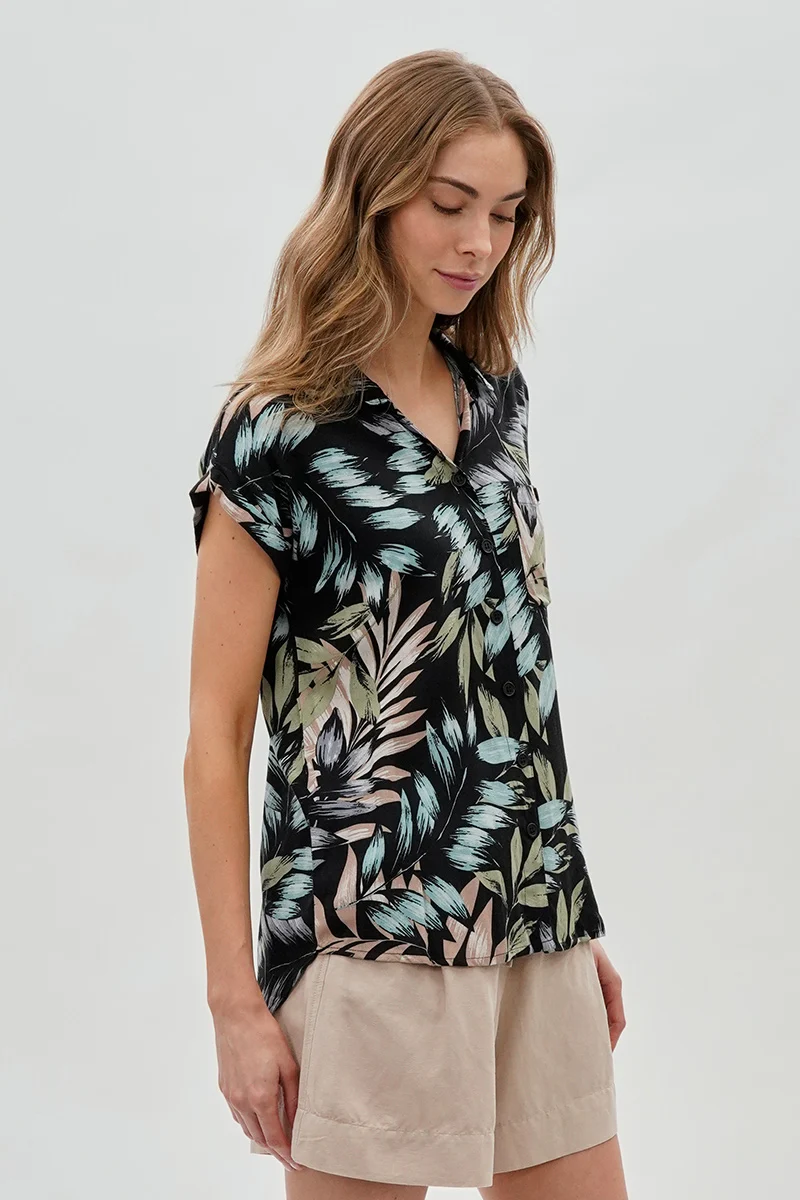 Leaf Print Short Sleeve Shirt - Green - Image 2
