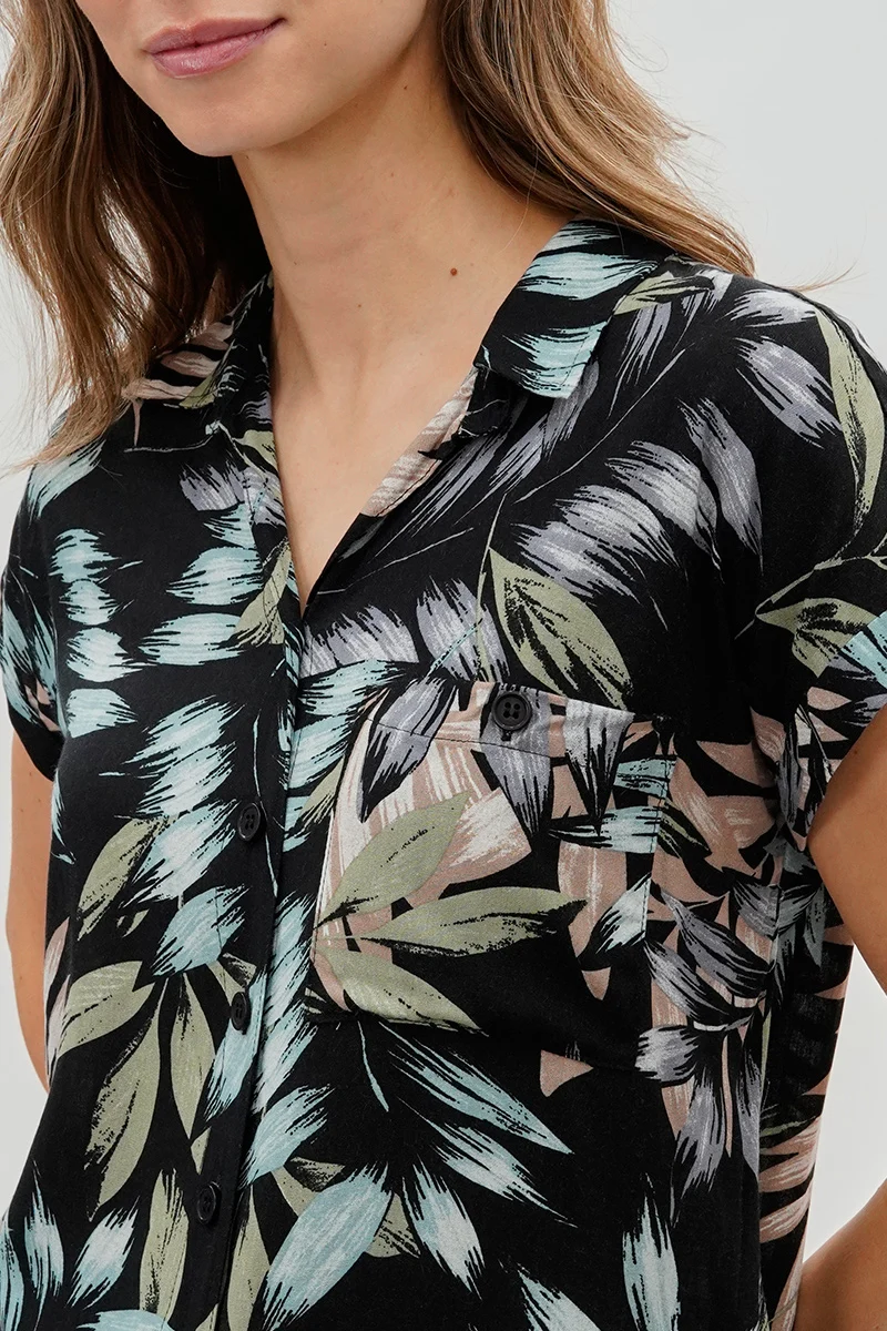 Leaf Print Short Sleeve Shirt - Green - Image 4