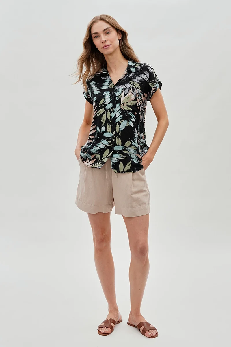 Leaf Print Short Sleeve Shirt - Green - Image 5