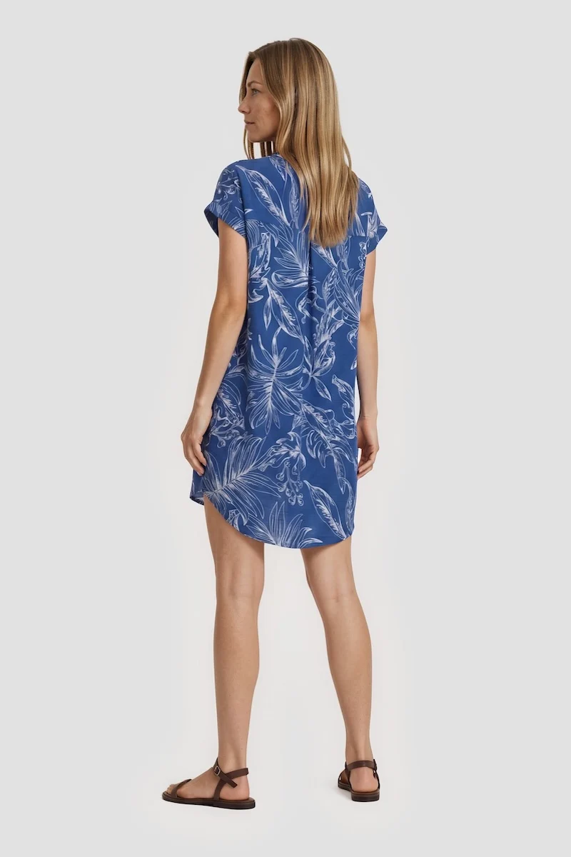 Short Sleeve Dress With Split Neck - Blue - Image 2