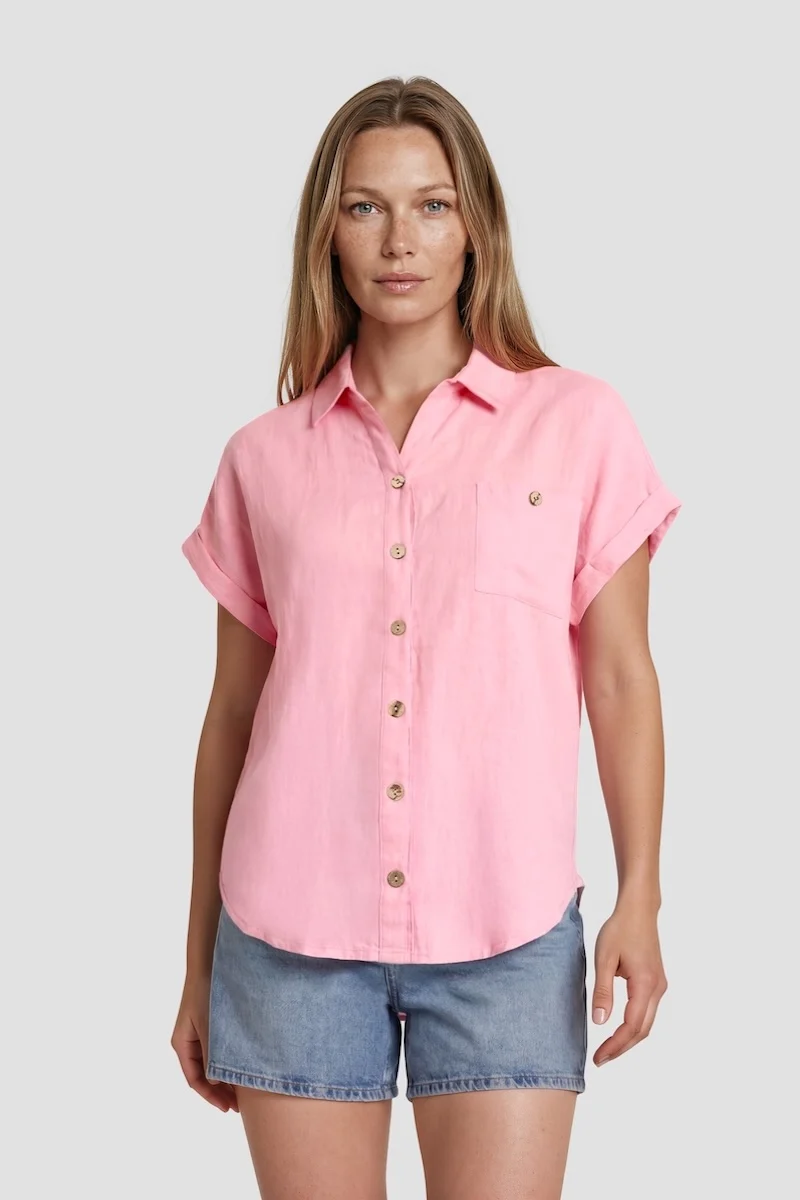 Short Sleeve Button Down Shirt - Pink