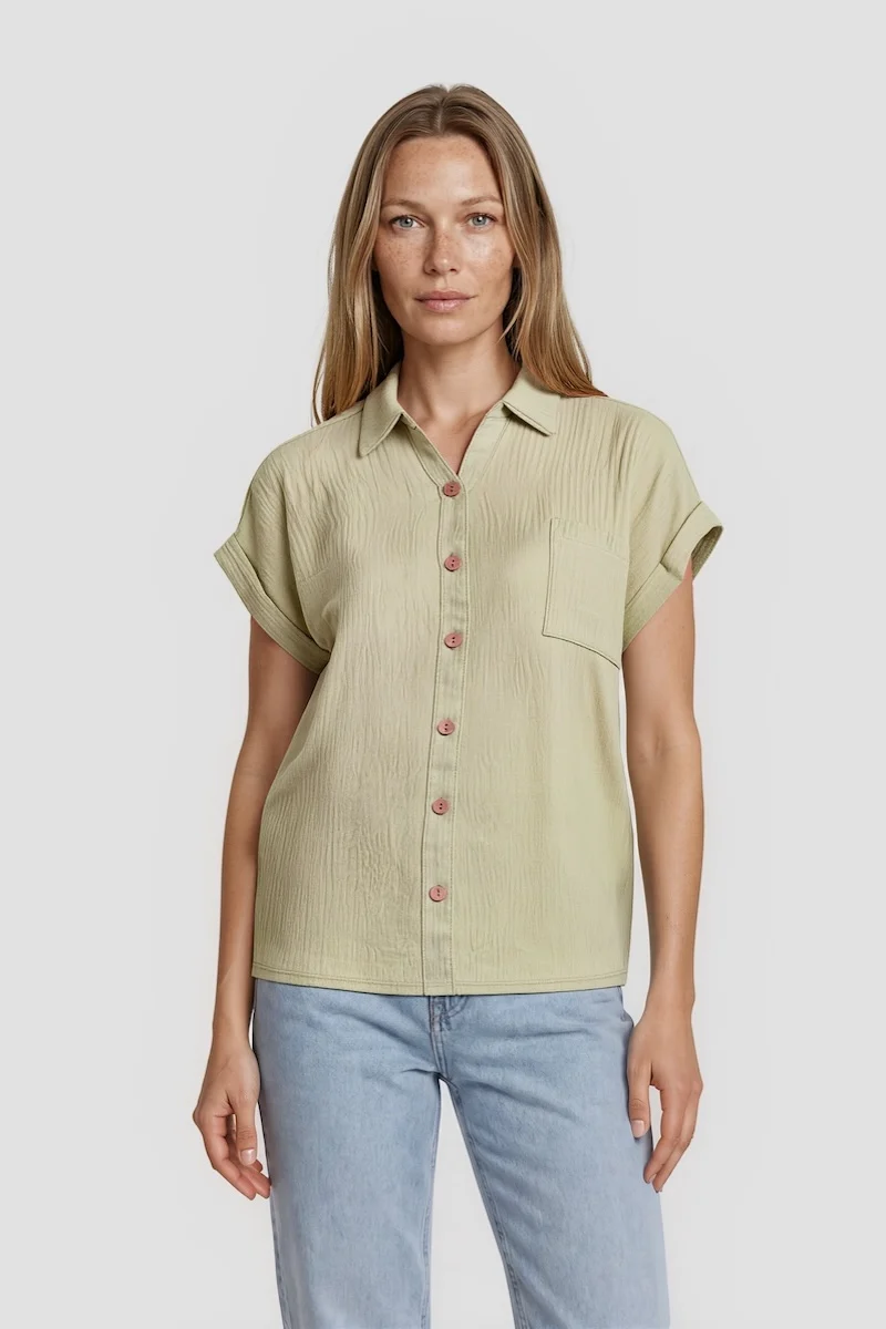 Short Sleeve Button Down Shirt - Green